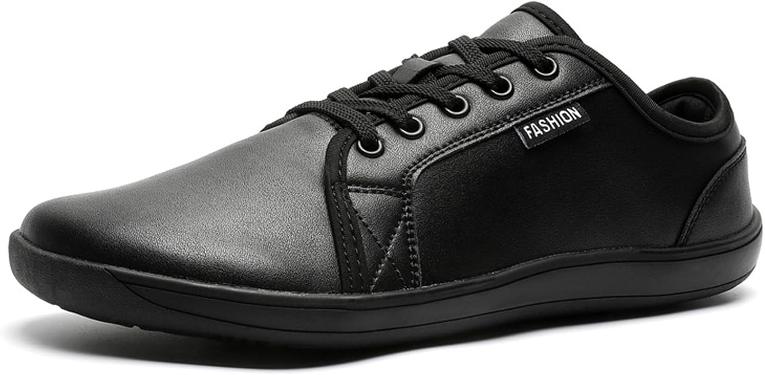 

Унисекс кожаные модные кеды с широким носком, для ходьбы, удобные, дышащие, не скользящие, на шнуровке, минималистичные, с нулевым перепадом, повседневные кроссовки для прогулок, вождения и работы Wyuetra, черный