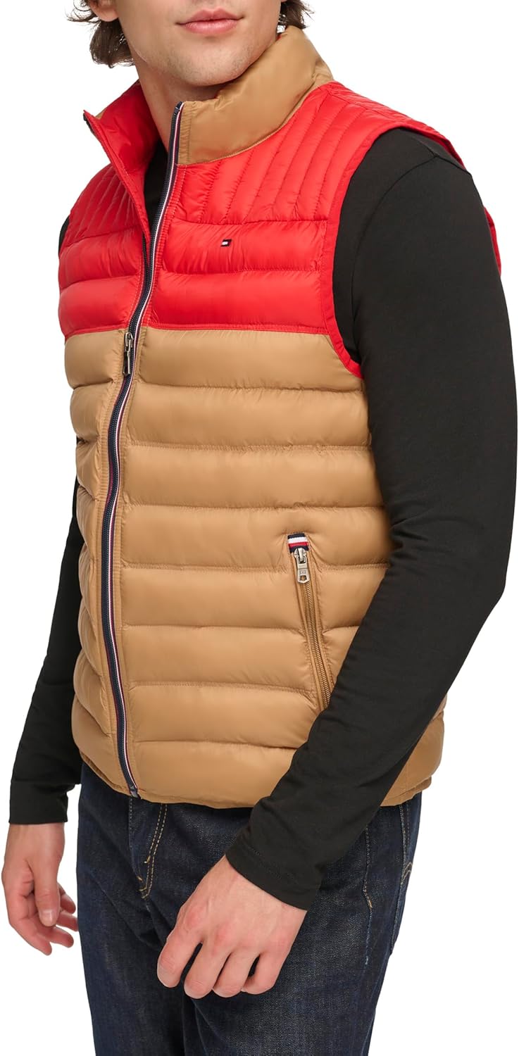 Легкая мужская куртка-пуховик Tommy Hilfiger, Khaki/Red Colorblock — фото 3