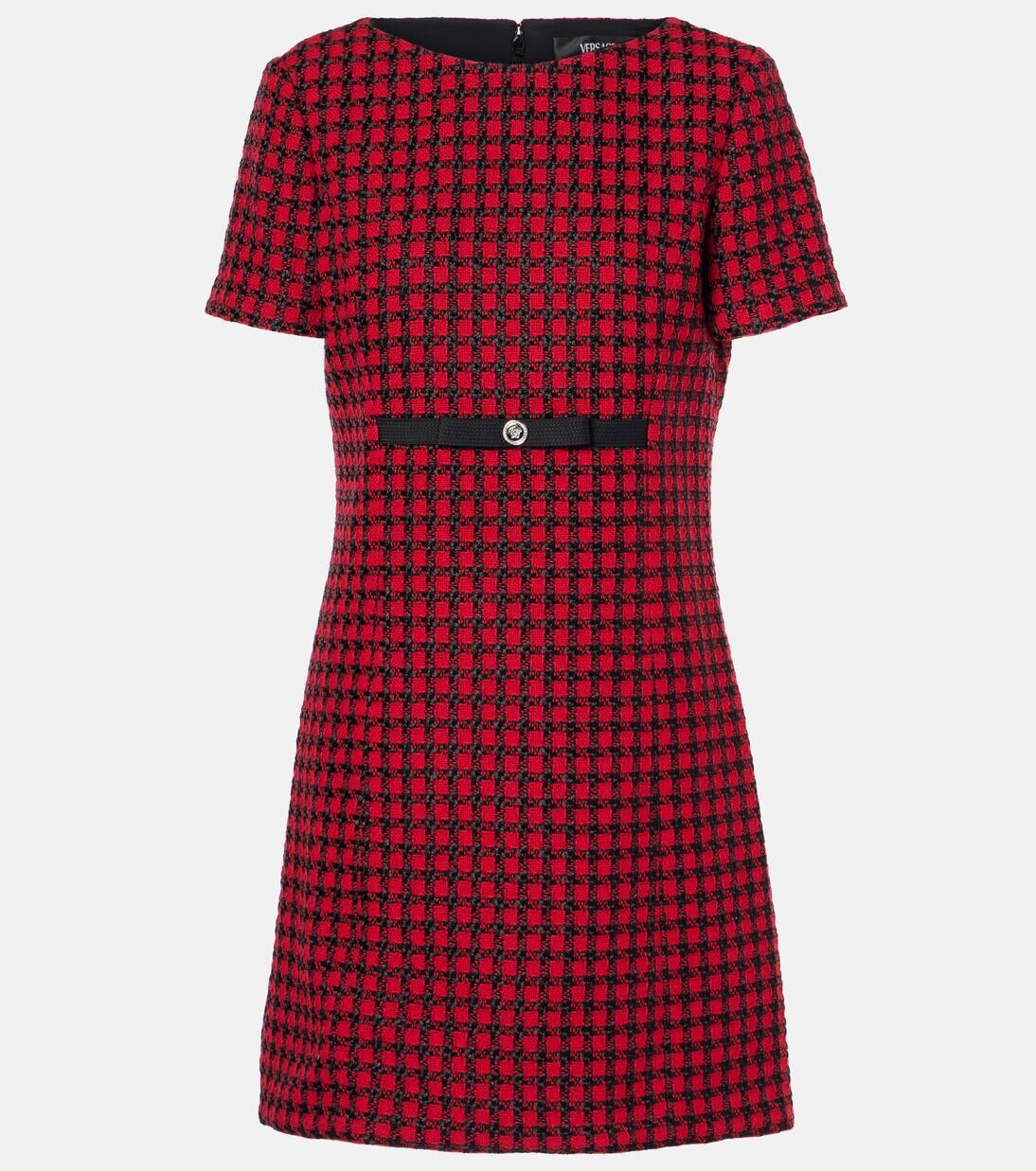 

Мини-платье из твида с добавлением шерсти в клетку Versace, цвет lipstick red, black