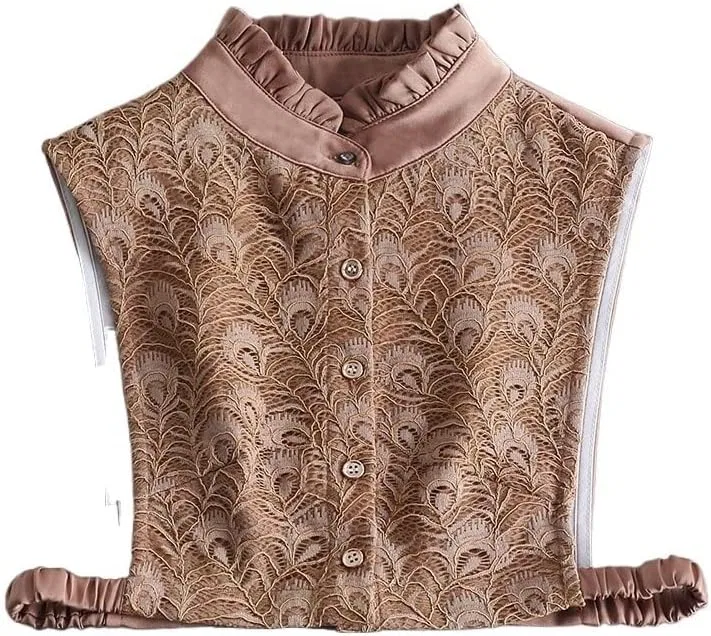 Блуза кружевная с отложным воротником Lace Faux Collar Shirt, красный — фото 4