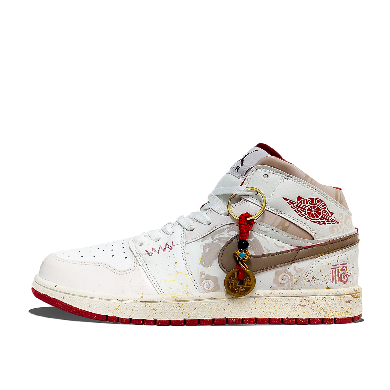 

Jordan Кроссовки Air 1 CNY Swift Horse Auspicious Clouds Cushioning Mid top Vintage Basketball Unisex Ecru Gray