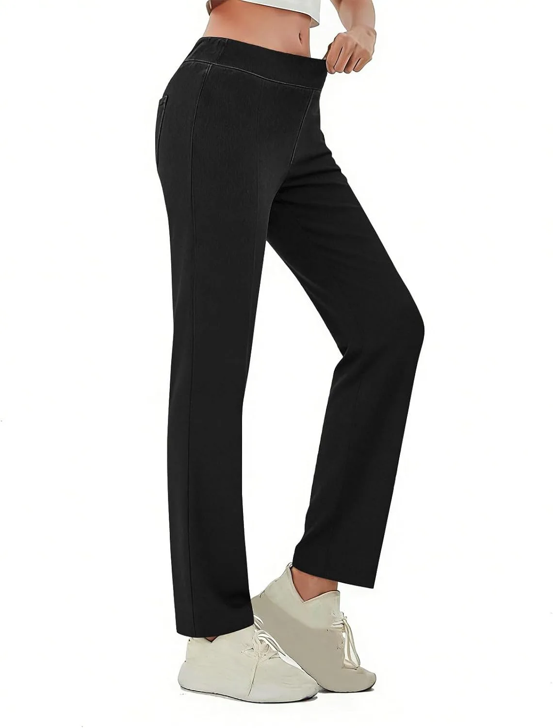 

Женские джинсы прямого кроя High Waist Stretch, Casual Work, Loose Fit, легкие для йоги с карманами