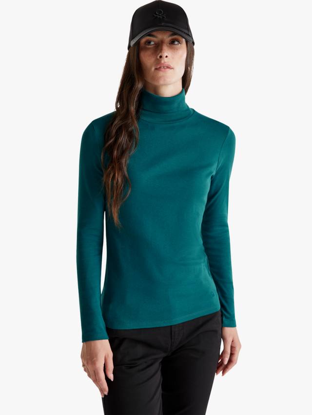 

Рибленый топ с высоким воротником Benetton, Green