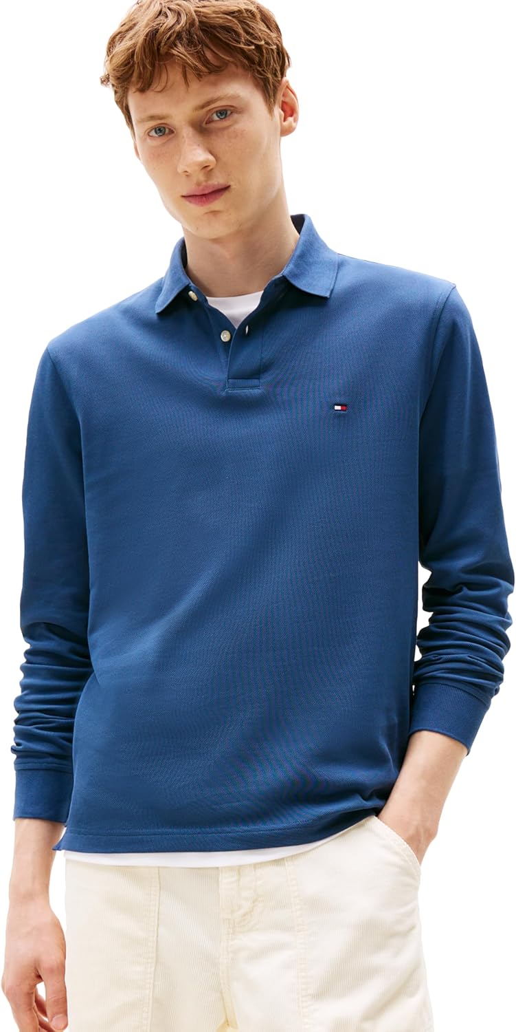 

Мужские рубашки поло с длинным рукавом Tommy Hilfiger классического кроя из эластичного органического хлопка пике, Aegean Sea