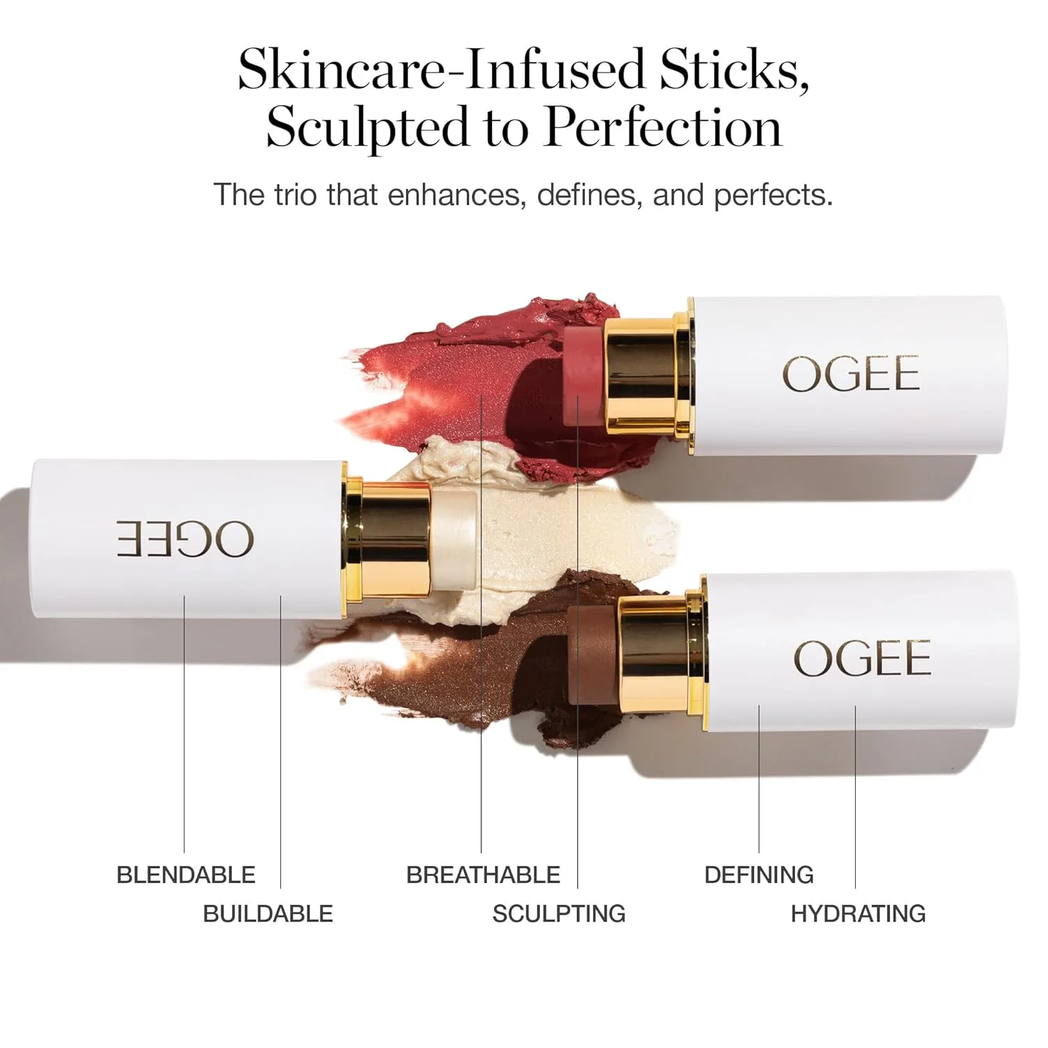 Ogee Face Stick Crystal Collection Trio - набор для контуринга с бронзером, румянами и хайлайтером, TRIO - CRYSTAL CONTOUR COLLECTION - COPPER, ROSE QUARTZ, OPAL — фото 4
