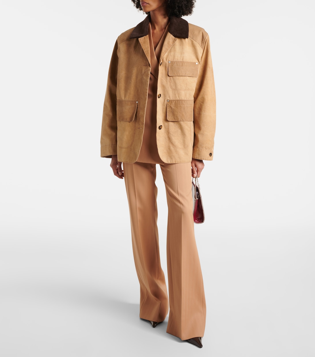 Хлопковая полевая куртка с вельветовой отделкой Stella McCartney, Praline — фото 2