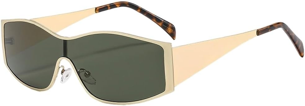 

Винтажные цельные солнцезащитные очки-щитки для женщин, модные, с большой металлической оправой в стиле панк, солнцезащитные очки для вождения, защитные очки-маска WNCKSQ, C3goldgreen