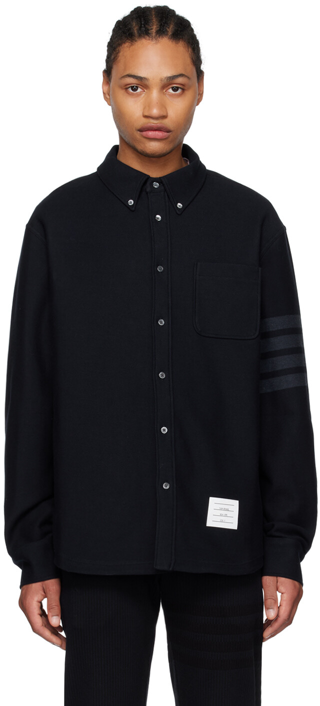

Темно-синяя рубашка с 4 полосками Thom Browne, цвет Navy
