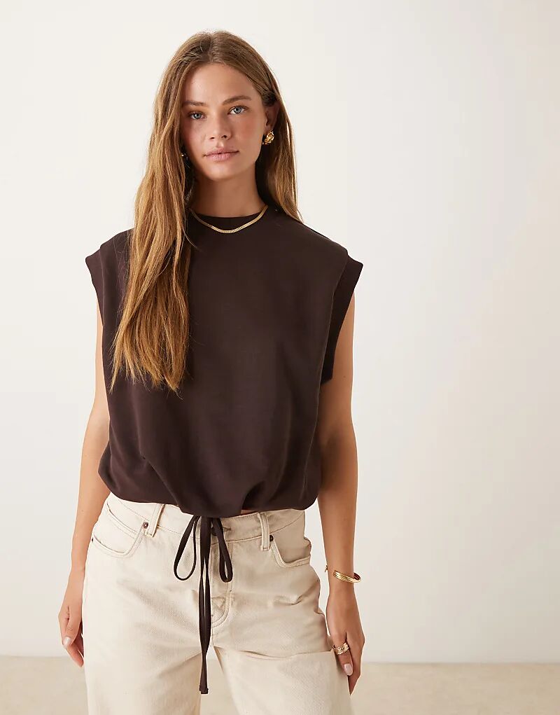 

Толстовка ASOS DESIGN с подолом-пузырьком и шнурком темно-коричневого цвета