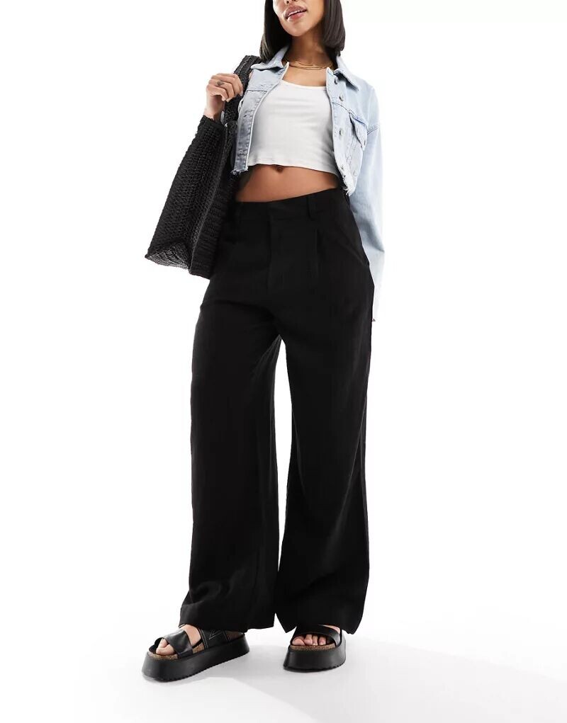 

Черные льняные широкие брюки для папы ASOS, Черный, Черные льняные широкие брюки для папы ASOS