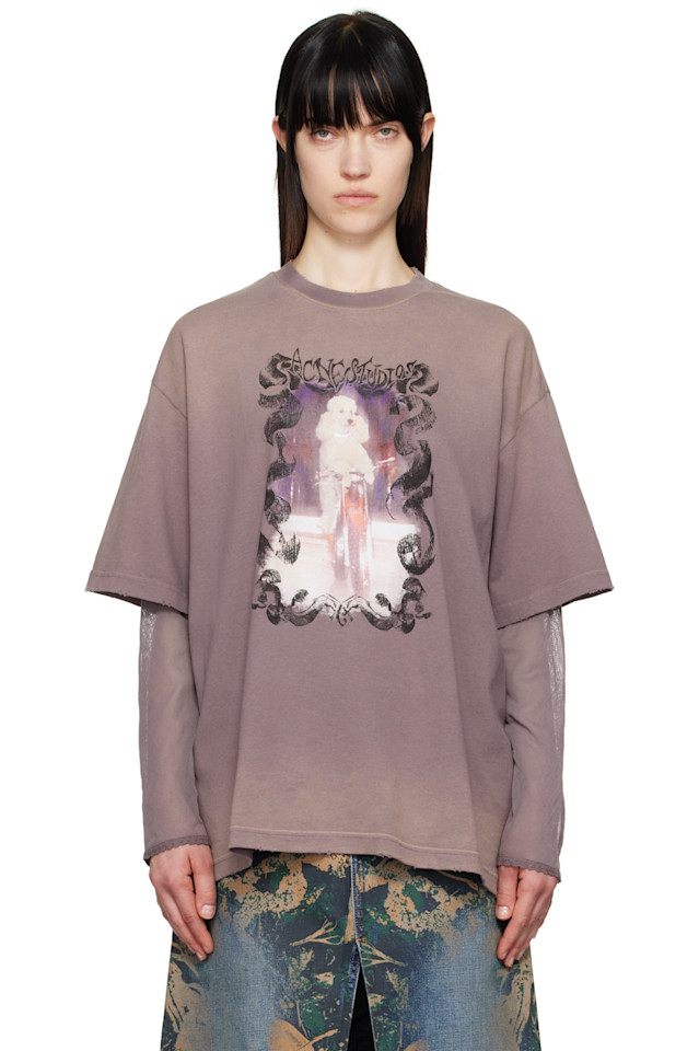 

Футболка с принтом в несколько слоев Acne Studios, цвет dark mauve