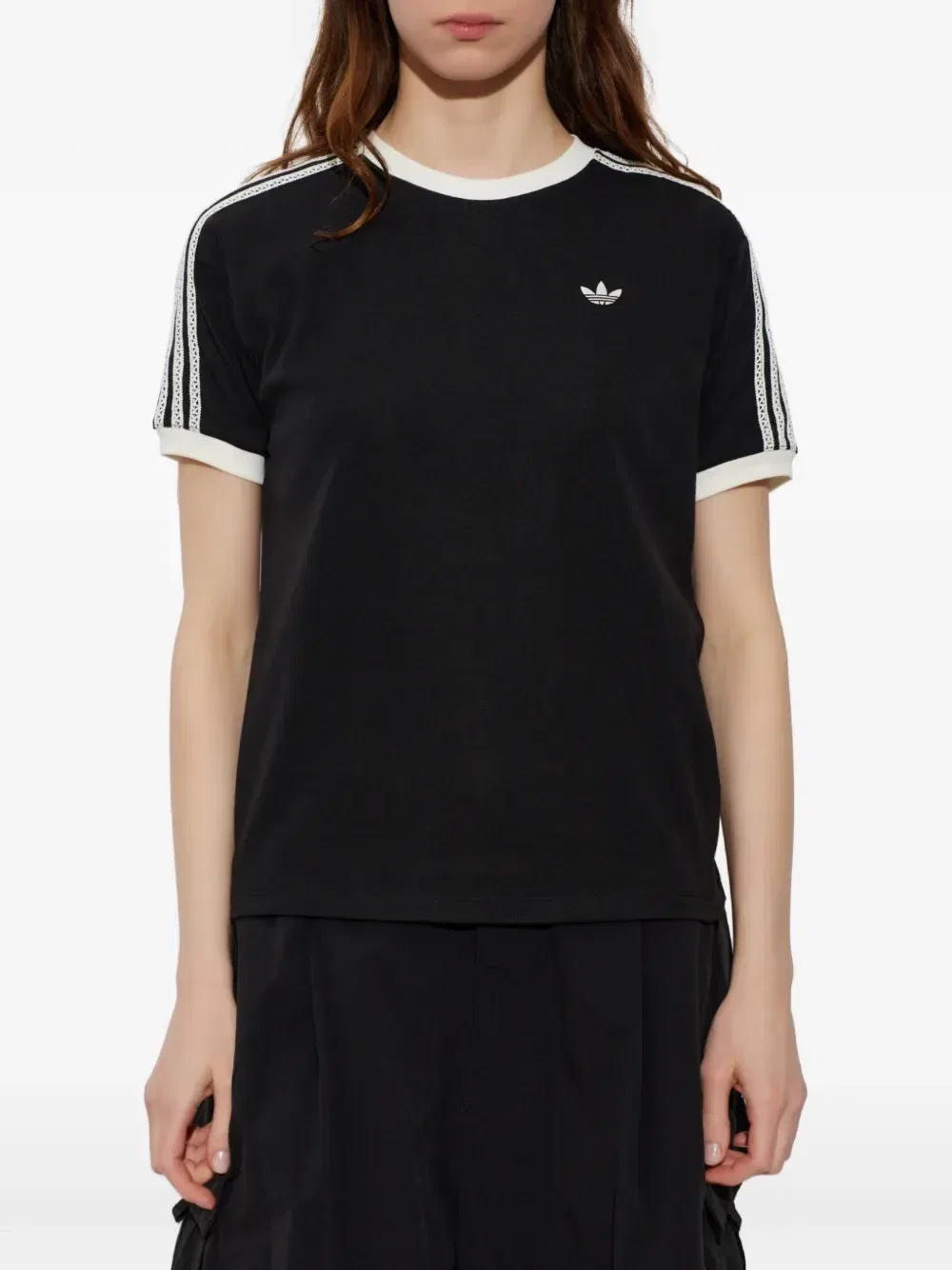 Футболка с логотипом-нашивкой и кружевными полосками Adidas, черный — фото 3
