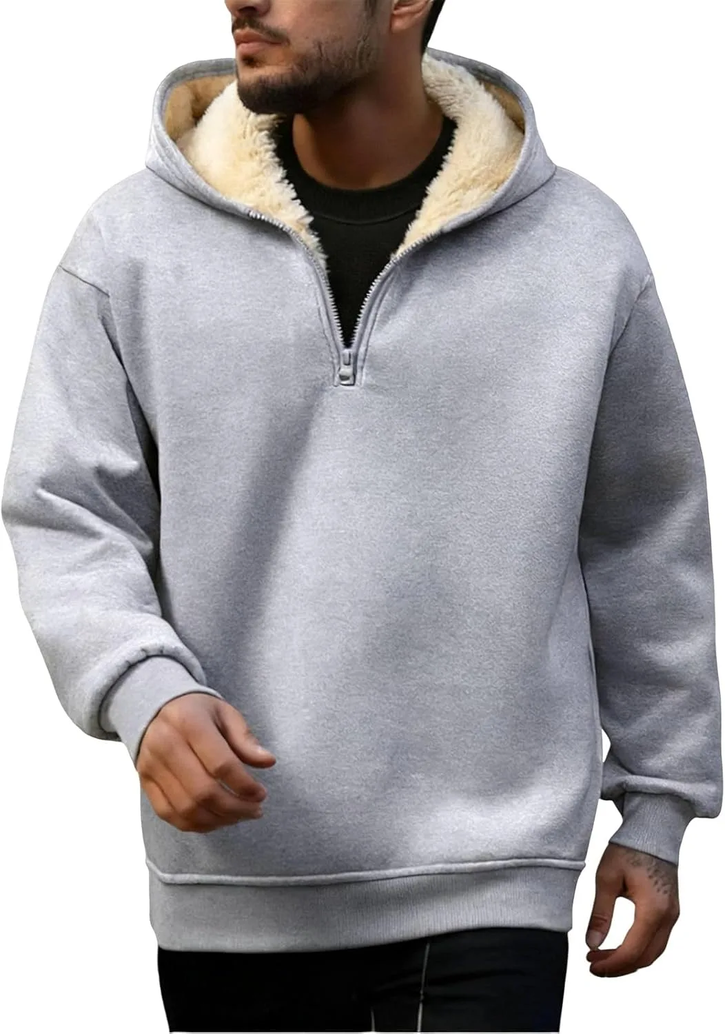 Толстовка с молнией на четверть для мужчин Casual Sherpa Fleece Lined