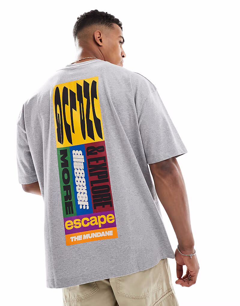 

Футболка оверсайз с принтом спереди и сзади серого меланжевого цвета Asos Design, Серый, Футболка оверсайз с принтом спереди и сзади серого меланжевого цвета Asos Design