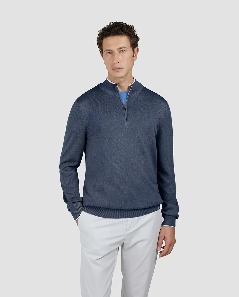 

Мужской шелковый свитер с застежкой-молнией на половину длины Paul & Shark, синий