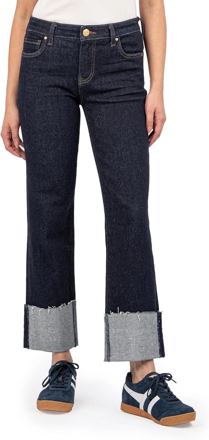 

KUT from The Kloth женские джинсы Fay High-Rise Fab Ab Straight Leg-roll Up Raw Hem