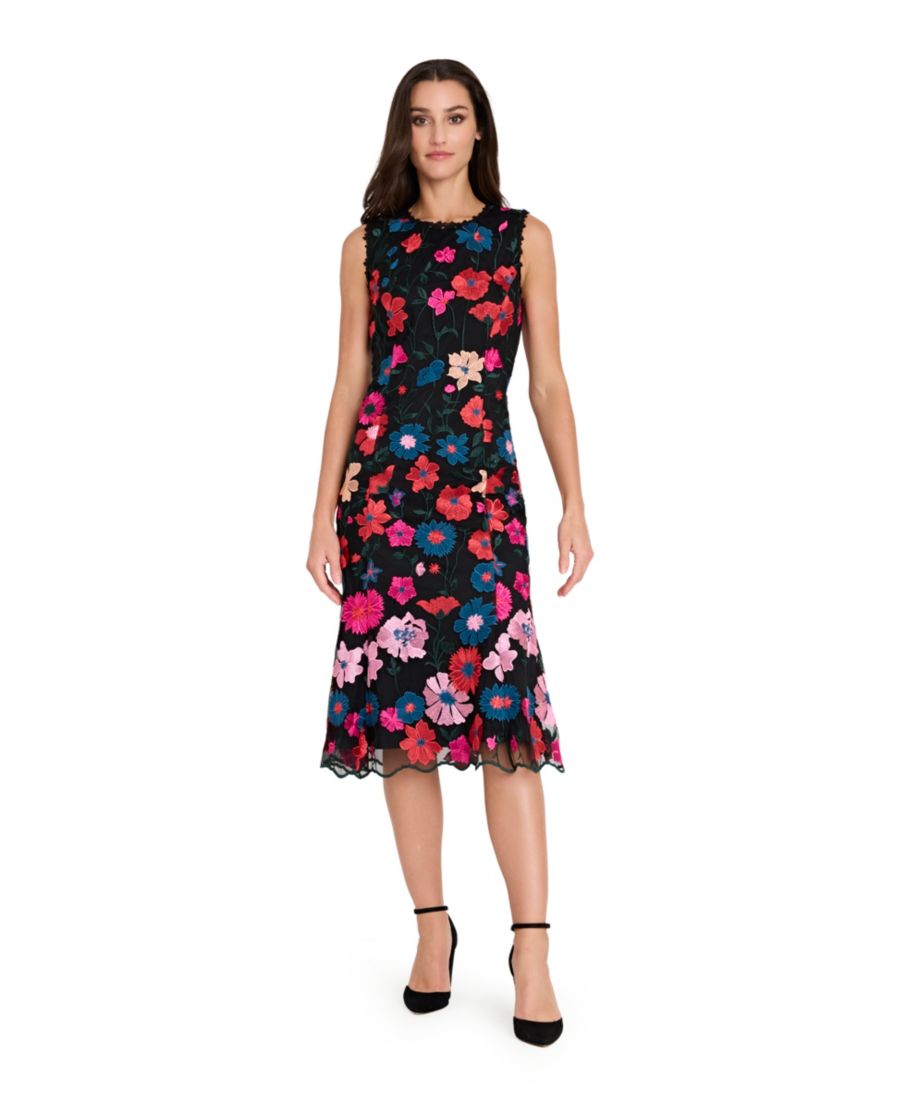 

Женское короткое платье-русалка без рукавов с вышивкой Tahari ASL, Multi