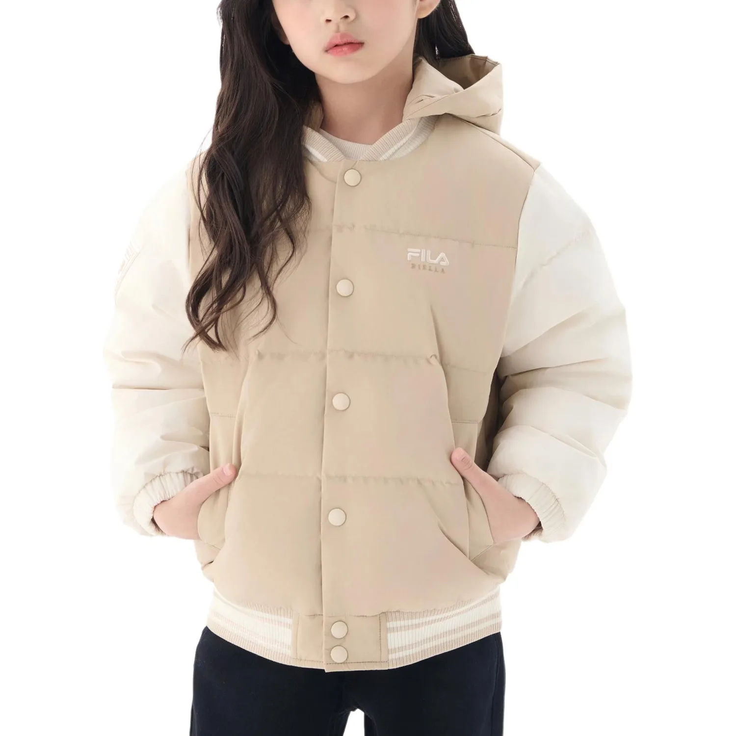 FILA KIDS Пуховик натуральный бежевый для подростков — фото 4