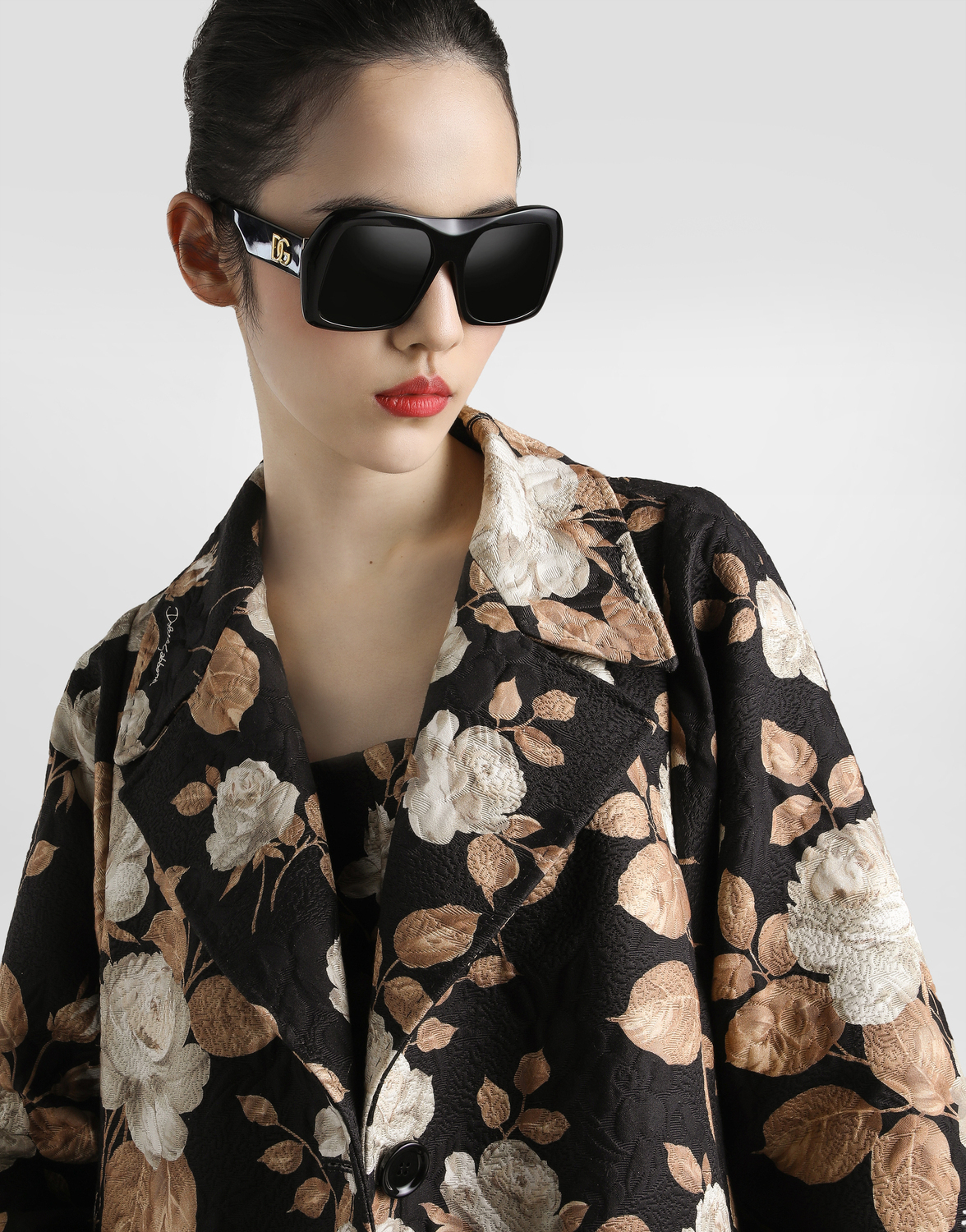 Винтажное однобортное пальто с принтом роз Dolce & Gabbana, принт — фото 4