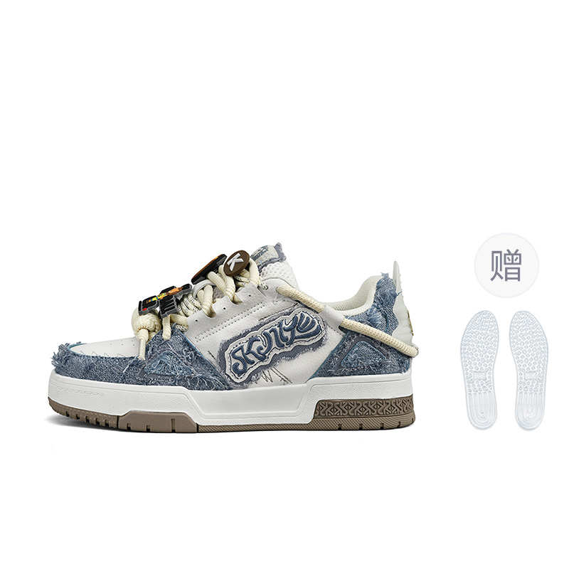 

Абразивостойкие, легкие, увеличивающие рост низкие кроссовки для скейтбординга Unisex Box SK.TRIP, Denim синий (Snap Button Style)[Full-Length Air Cushion Style]