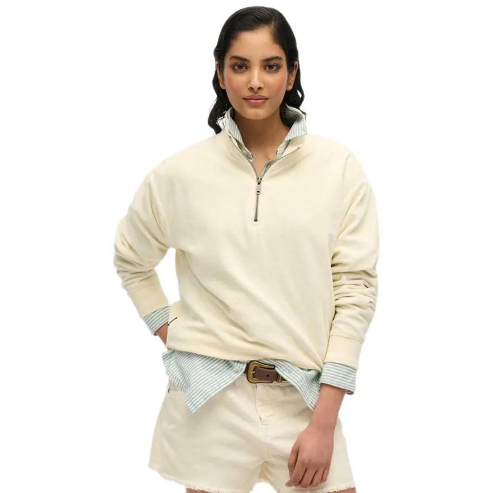 

Толстовка Superdry Velour half zip, бежевый