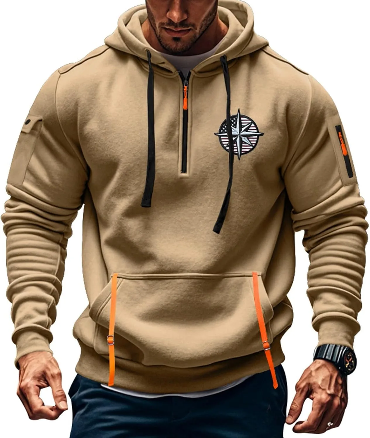 Толстовка с капюшоном Tactical для мужчин, Fleece, четверть молнии, мягкая, больших размеров, с длинным рукавом, зимняя, теплая — фото 3