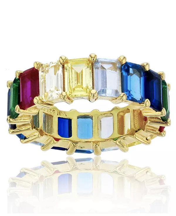 

Кольцо-Вечность с радужным изумрудным цирконием из стерлингового серебра с покрытием из желтого золота 14 карат Macy'S, rainbow