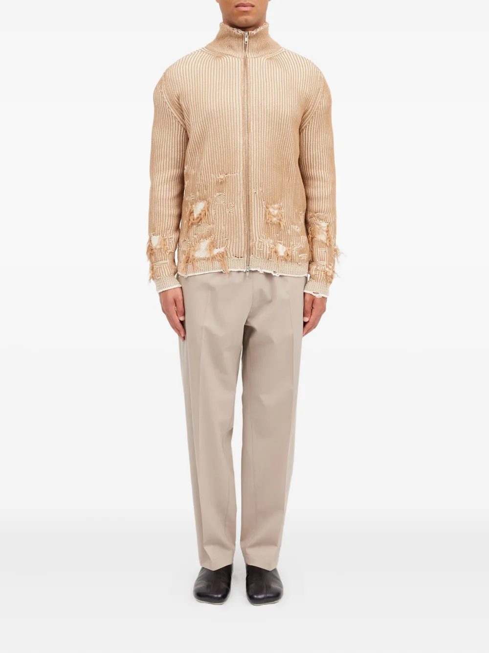 Кардиган на молнии с эффектом потертости Mm6 Maison Margiela, бежевый — фото 2