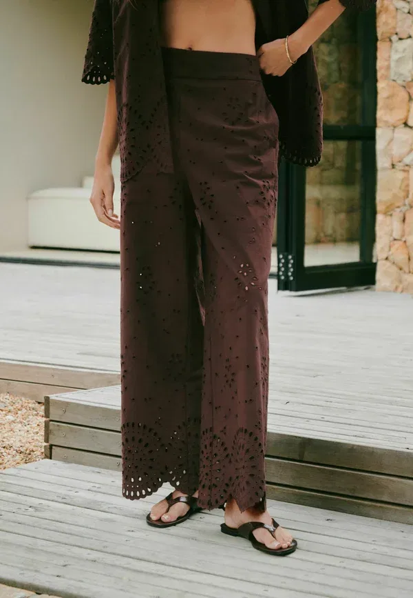 Брюки Next, Tall fit broderie crop wide leg trousers, шоколадно-коричневый — фото 2