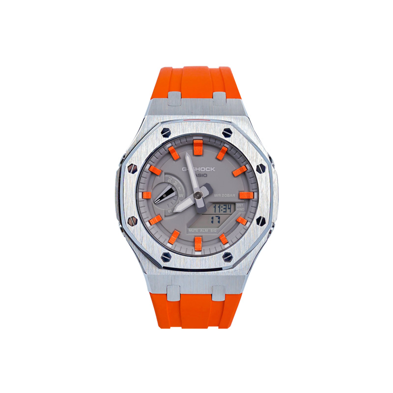 

CASIO Часы Unisex Liquid Crystal/Analog Dual Display Series 48.5mm Gray Watch, Orange Breeze Silver Case Orange Strap