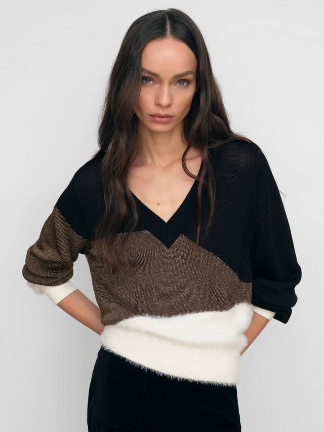 

Харли свитер с v-образным вырезом и цветными блоками Reiss, Black/White/Bronze
