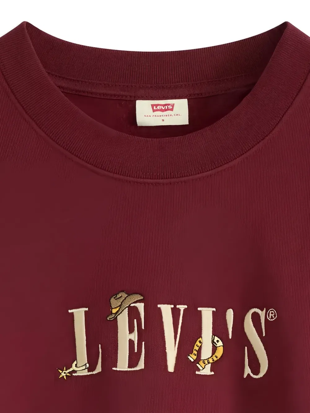 Свитшот с вышитым логотипом и необработанным краем Levi'S, бордовый — фото 2