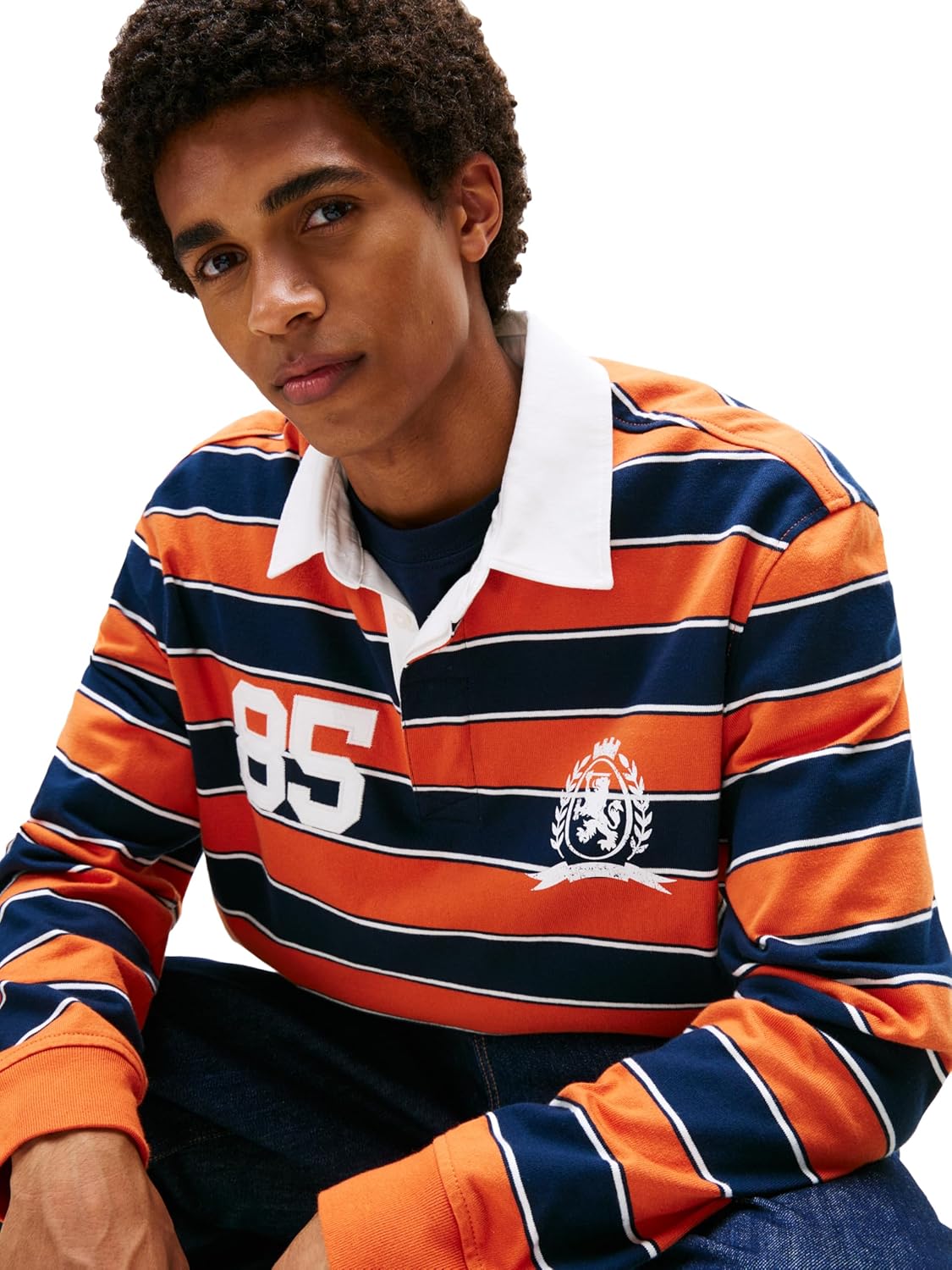 Мужская легкая полосатая рубашка-поло для регби Tommy Jeans с логотипом Tommy Hilfiger, Voyager Orange Stripe — фото 2