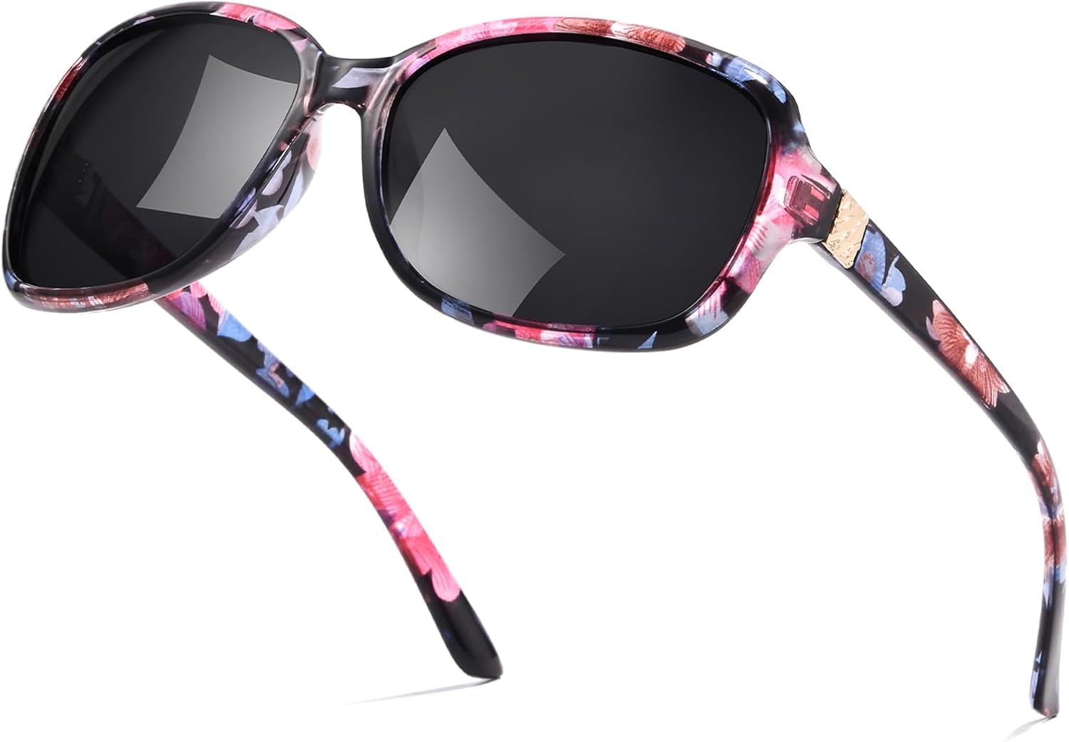 

Женские поляризованные солнцезащитные очки LVIOE в стиле ретро, ​​увеличенного размера, с защитой от УФ-излучения UV400 LS8158, A03 Black Flora Frame/Black Polarized Lenses