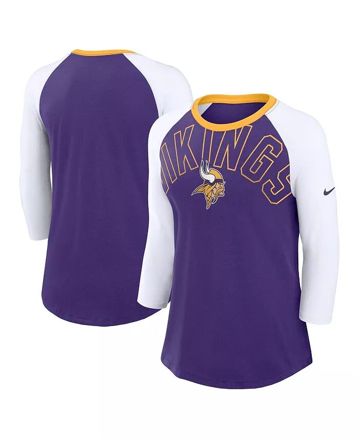 

Женская фиолетово-белая футболка Minnesota Vikings Knockout Arch Raglan Tri-Blend с рукавом 3/4 Nike