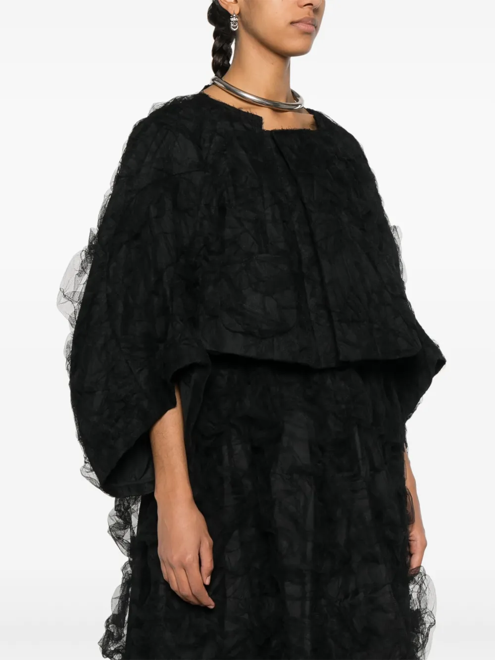 Укороченный жакет со вставками из тюля Comme Des Garcons, черный — фото 3
