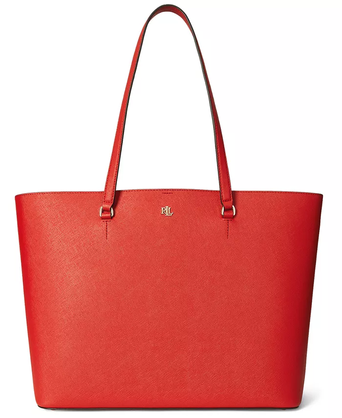 

Большая кожаная сумка-тоут Karly Crosshatch Lauren Ralph Lauren, оранжевый