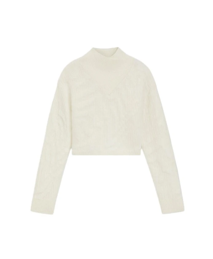 

Короткий свитер из шерстяной смеси с многослойным вырезом горловины. Hugo, бежевый