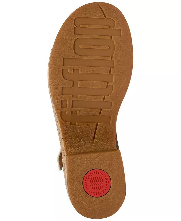 Женские босоножки на пробковой платформе с кожаными ремешками FitFlop, коричневый/бежевый — фото 4