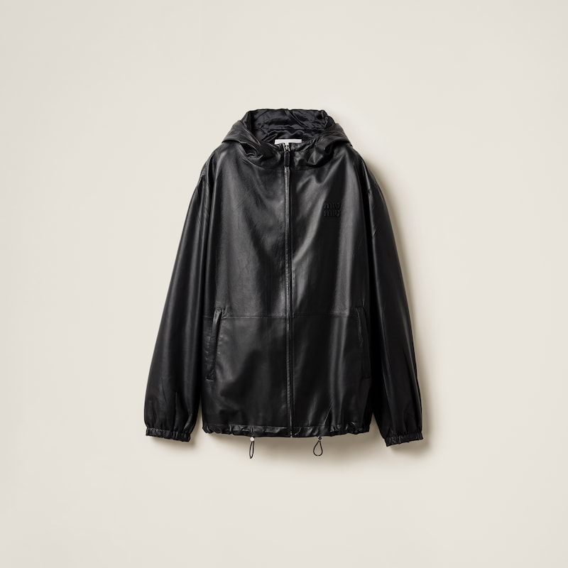 

Куртка из кожи наппа с капюшоном Miu Miu, черный