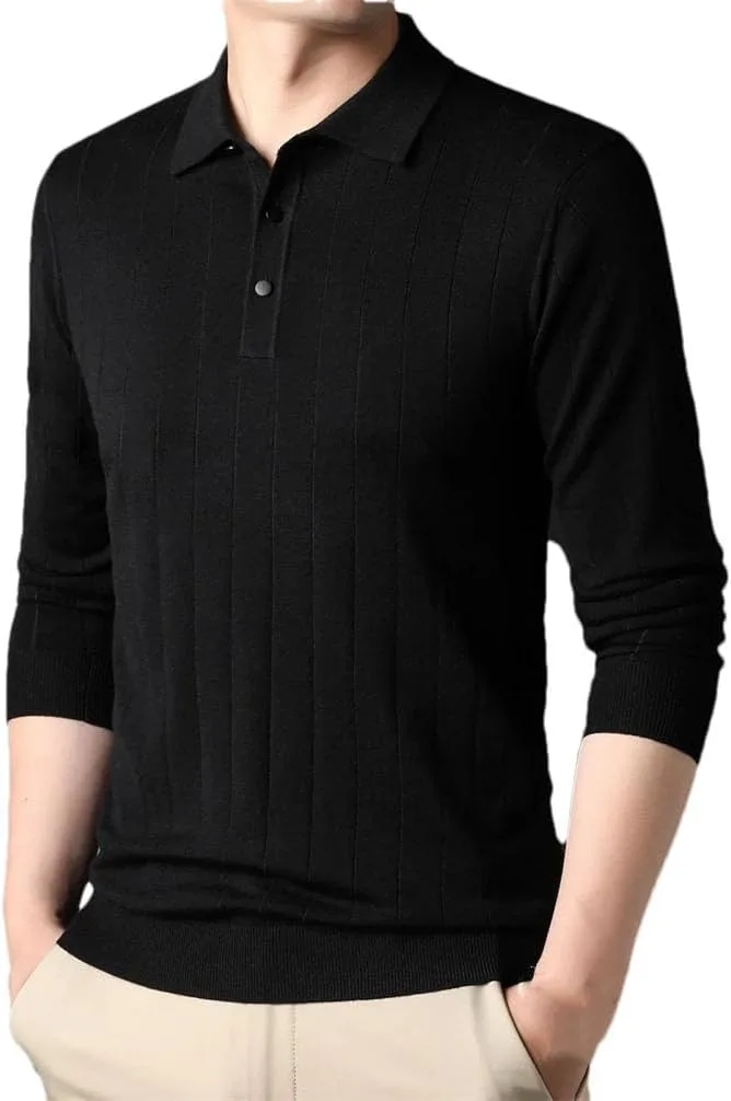 

Suvoiier мужской вязаный пуловер с отложным воротником, шерстяной микс, однотонный