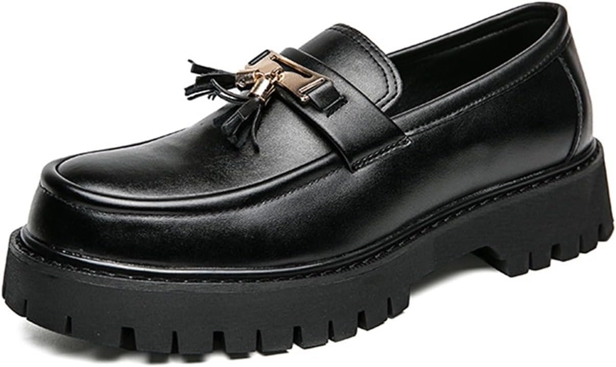 

Мужские кожаные лоферы с кисточками, слипоны, официальная деловая обувь, уличная обувь с протекторной подошвой, модные туфли с круглым носком для прогулок, повседневная обувь для свиданий и выпускного Generic, черный