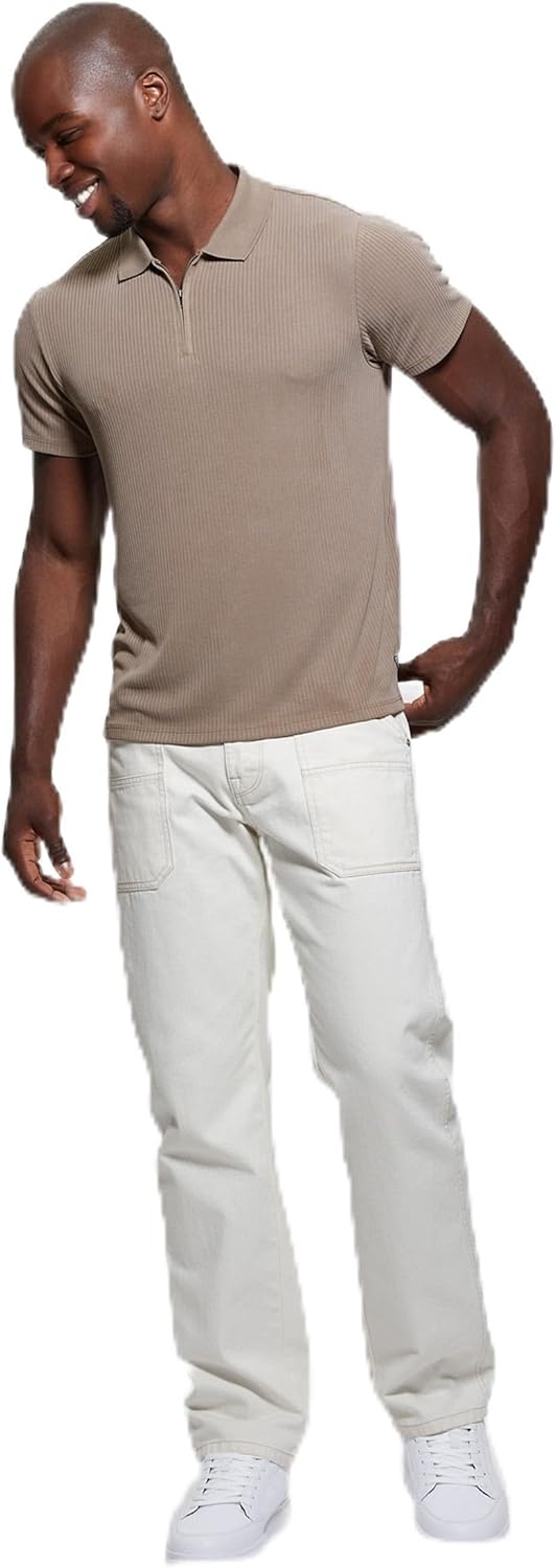 

GUESS Мужская поло Union Rib Zip, Walnut Shell, Коричневый, GUESS Мужская поло Union Rib Zip, Walnut Shell