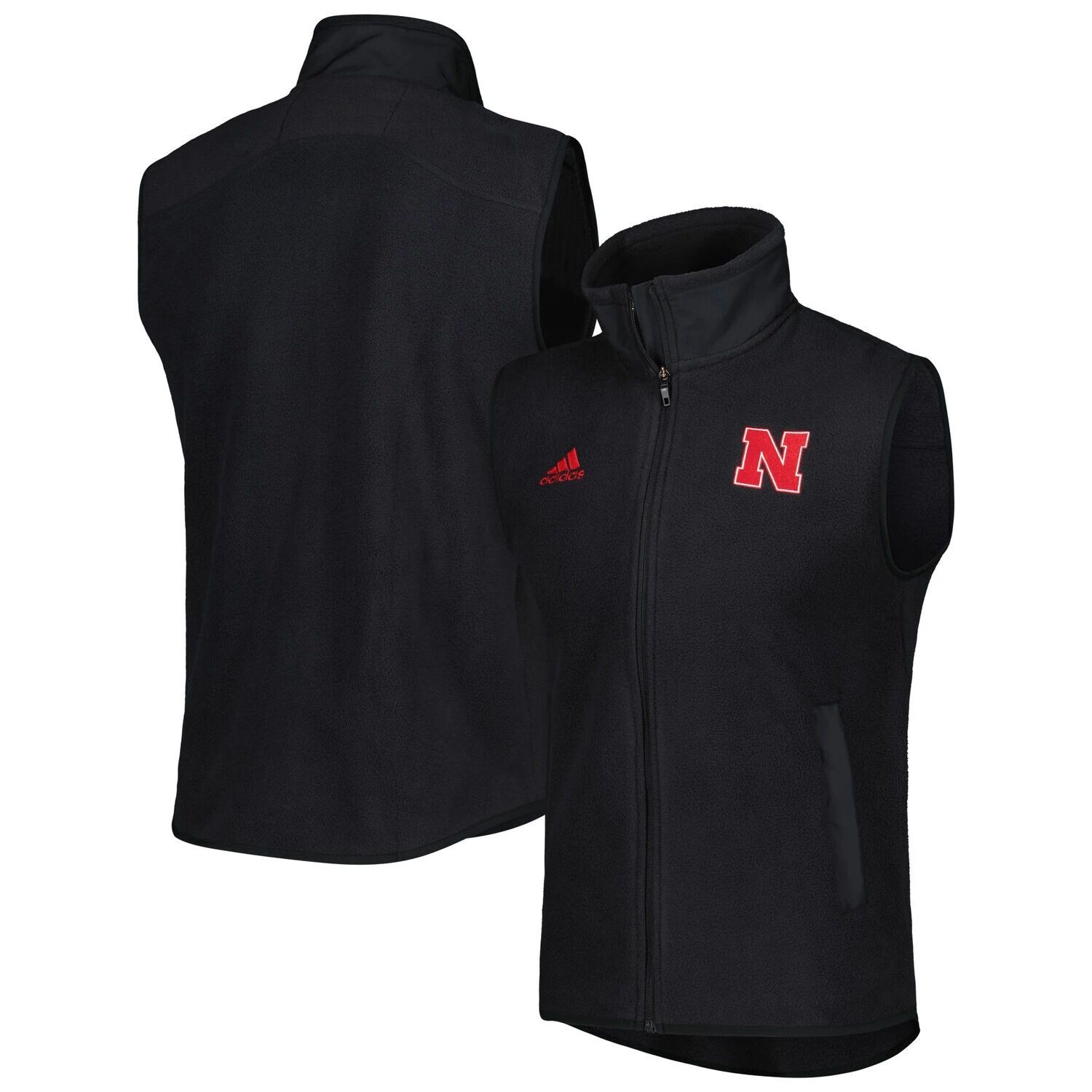 

Мужской черный жилет с молнией во всю длину Nebraska Huskers adidas