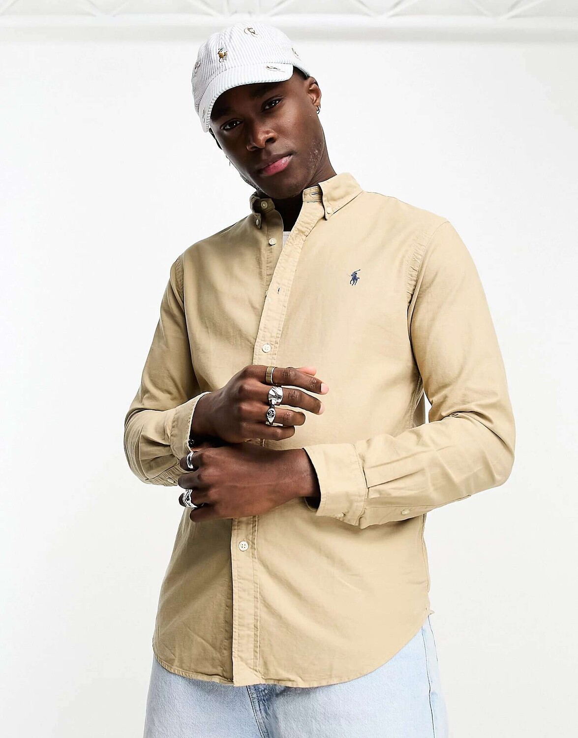

Синяя узкая оксфордская рубашка приталенного кроя с логотипом Polo Ralph Lauren, окрашенная в готовом виде