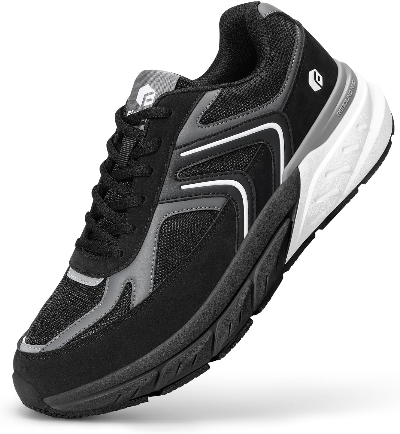 

Мужская обувь FitVille Extra Wide, обувь для ходьбы по широким стопам, повседневные кроссовки широкой ширины, удобная ортопедическая обувь с поддержкой свода стопы при подошвенном фасциите и нейропатии - Rebound NEO V5, черный/серый