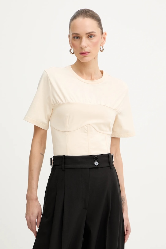 

Хлопковая футболка Patrizia Pepe, бежевый