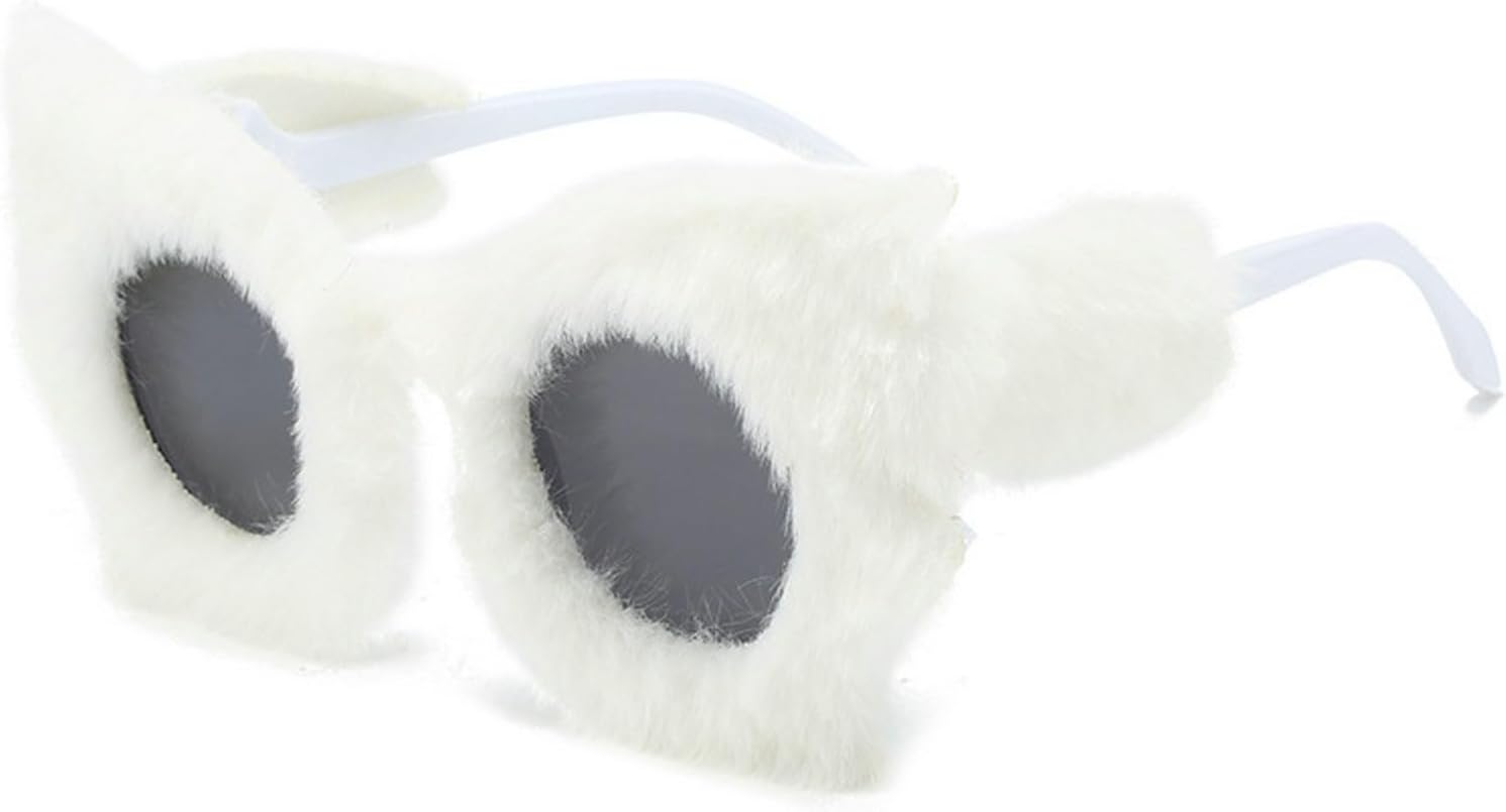 

Солнцезащитные очки COTIA Y2K в стиле панк с мягким мехом и бархатом для женщин, модные очки «кошачий глаз» 2023 года, ручная работа, для вечеринок и маскарадов, плюшевые очки, White