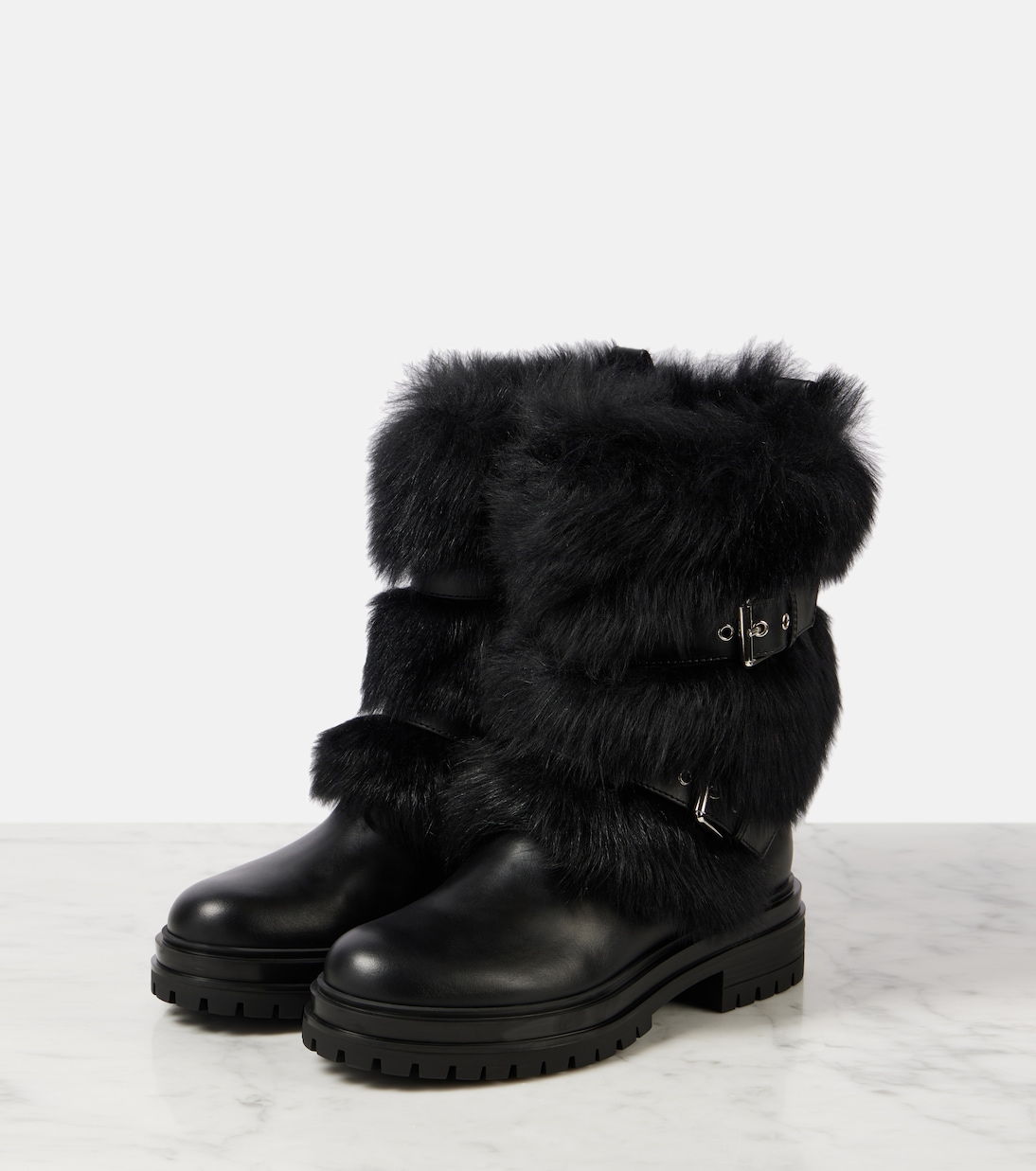 Байкерские ботинки Maverick из кожи и овчины Gianvito Rossi, Black+Black — фото 4