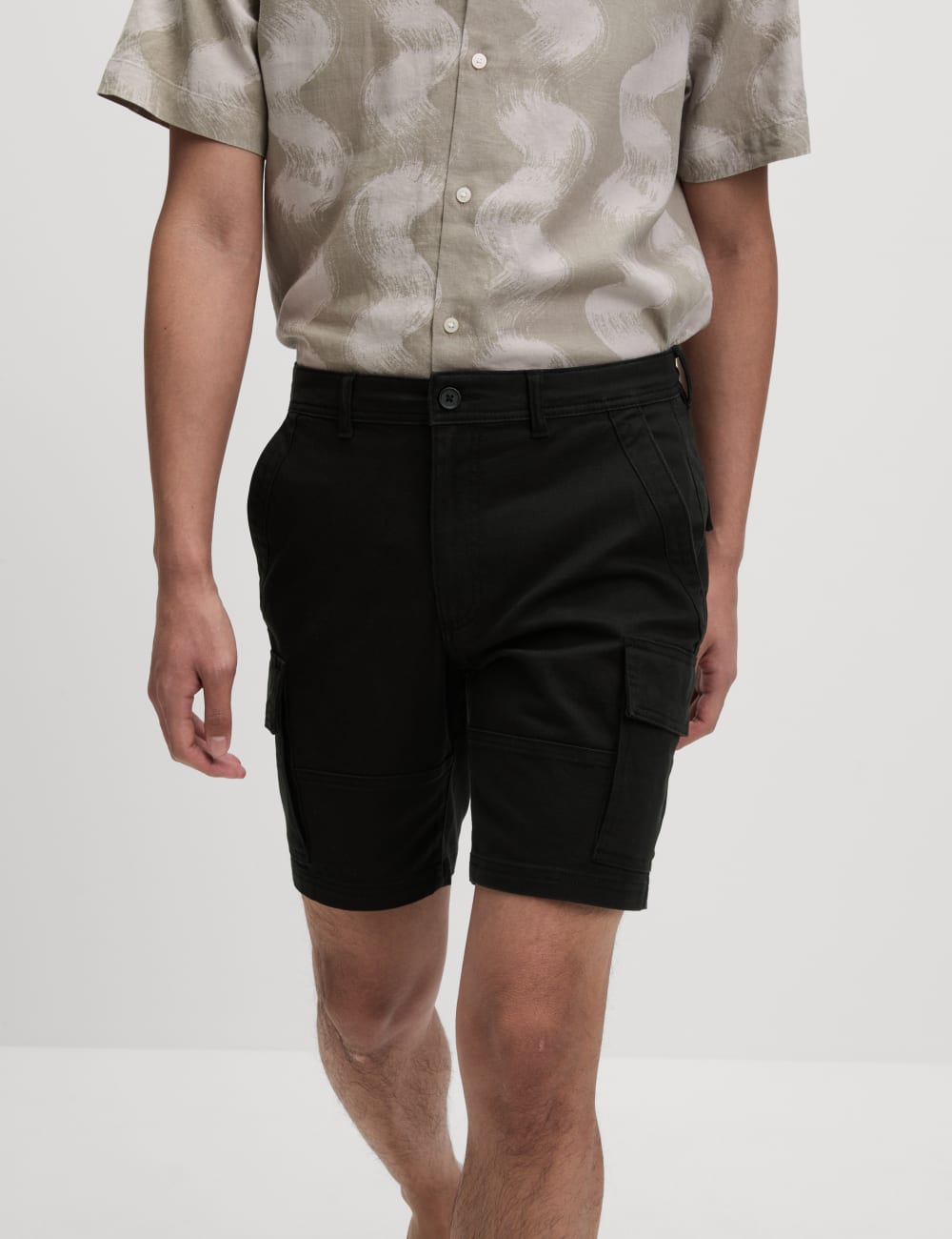 

Прямой крой, эластичные шорты-карго Marks & Spencer, черный